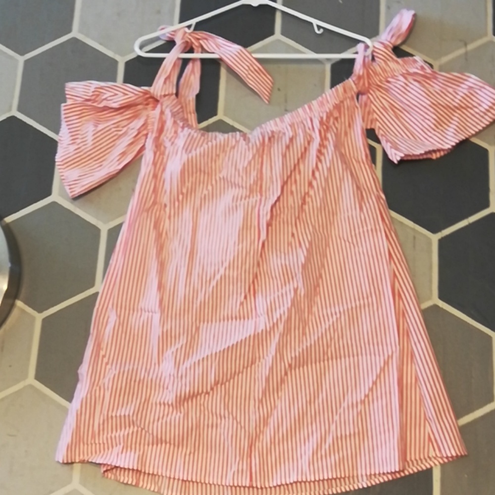 Pinstriped off -the-shoulder dress